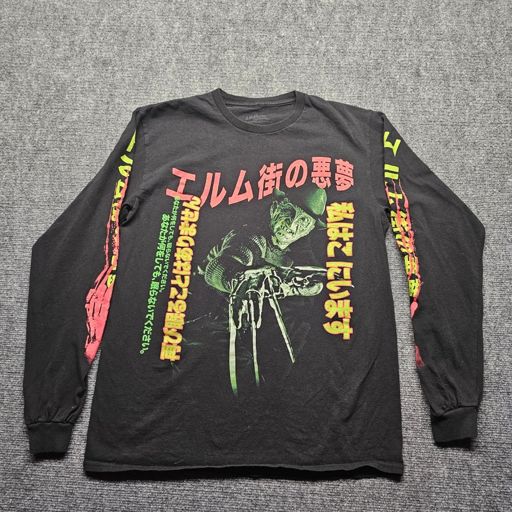 A Nightmare on Elm Street Freddy Krueger Japanese Text Long Sleeve Shirt Black M